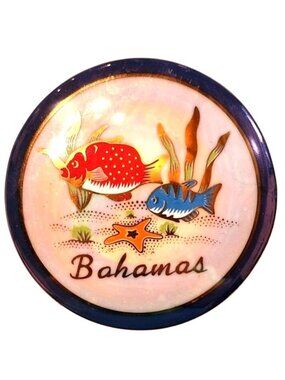 Trinket Box Bahamas Souvenir Ceramic Vtg Hand-Painted Tropical Fish nautical